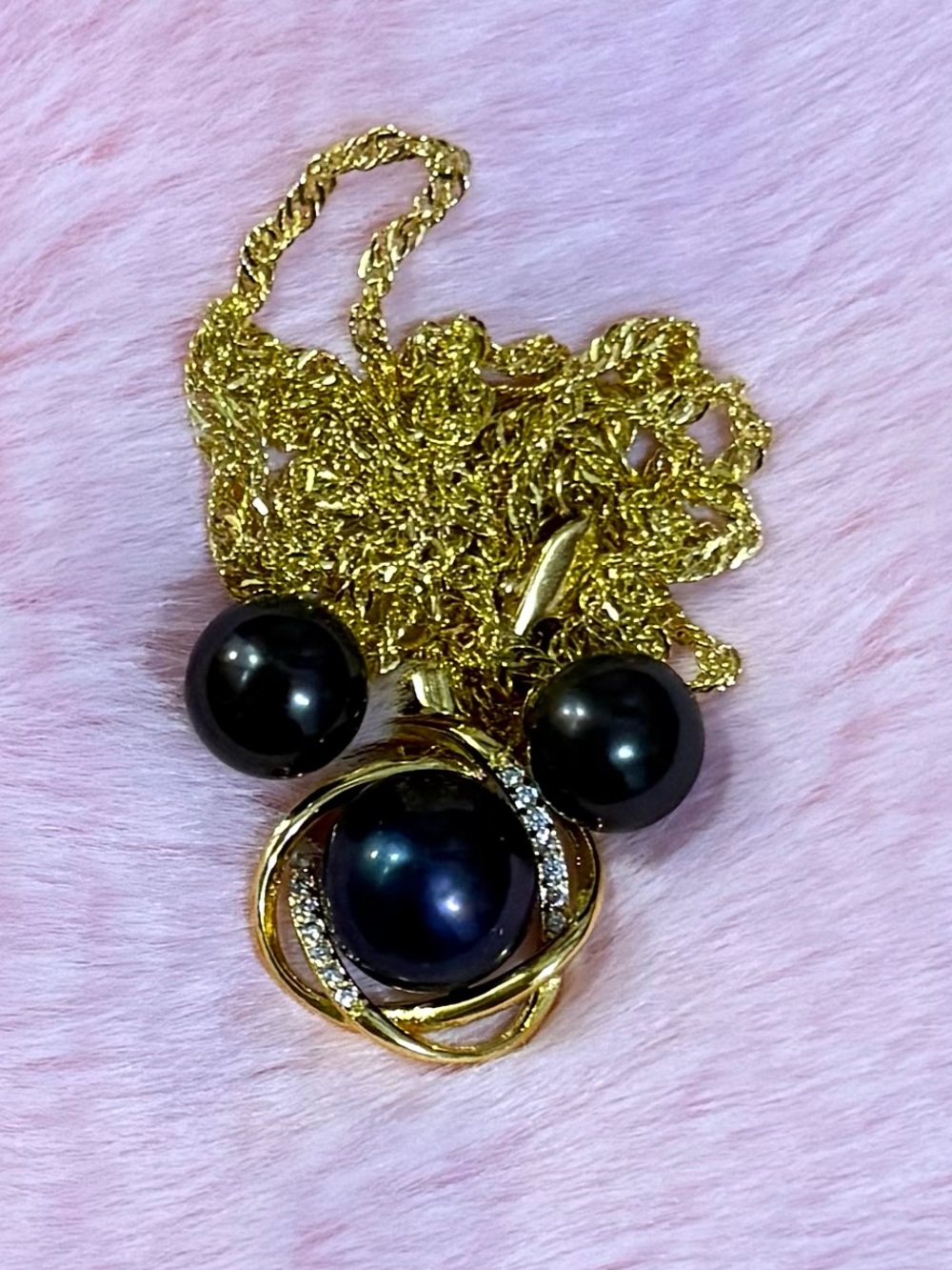 14K Yellow Gold Plated Natural Black South Sea Pearl Stud Earrings Necklace
